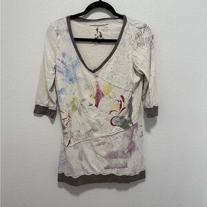 Cirque du Soleil Multicolor Artistic V-Neck Long Sleeve Top Size Medium